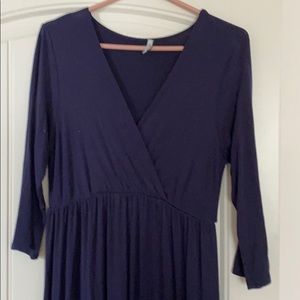 Navy Blue faux wrap maternity dress.
